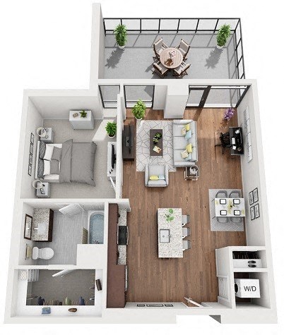 Floor plan for 1 bed, 1 bath, 878 sqft